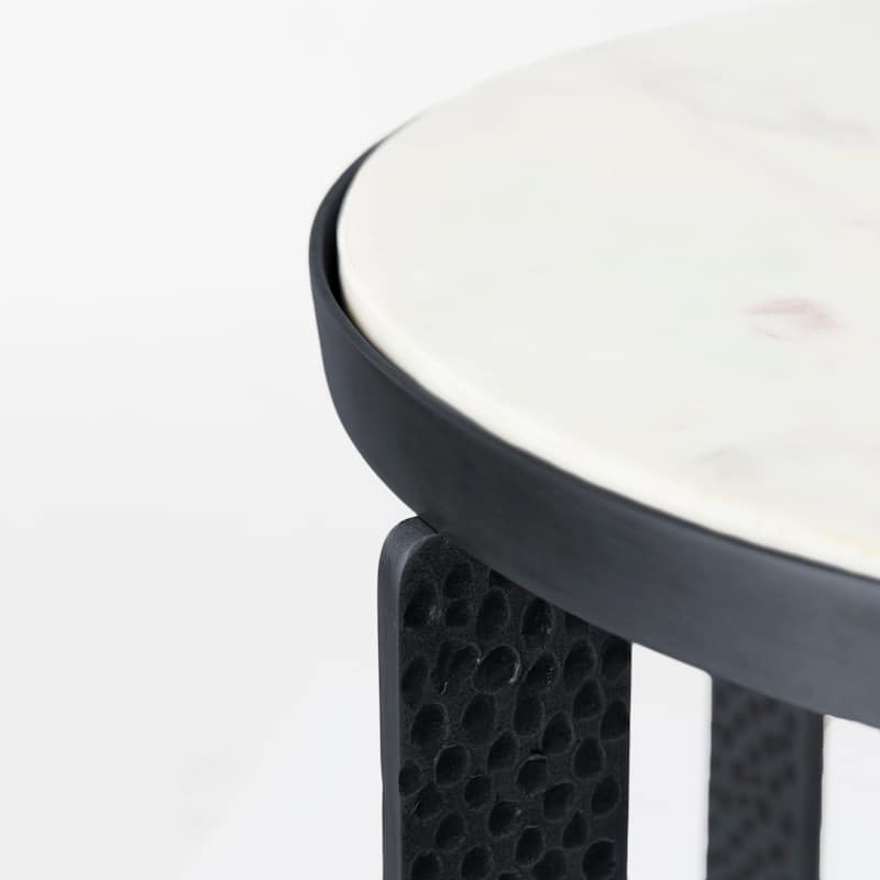 Patrick White Marble Top w/ Matte Black Metal Accent Table - 9.5L x 2W x 21H