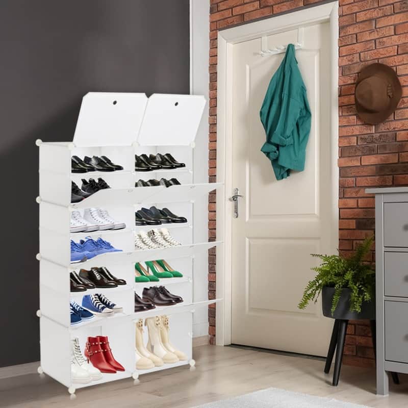 Portable Shoe Rack Organizer 66-72 Pair Tower Shelf Storage Cabinet -  28PairsWhite