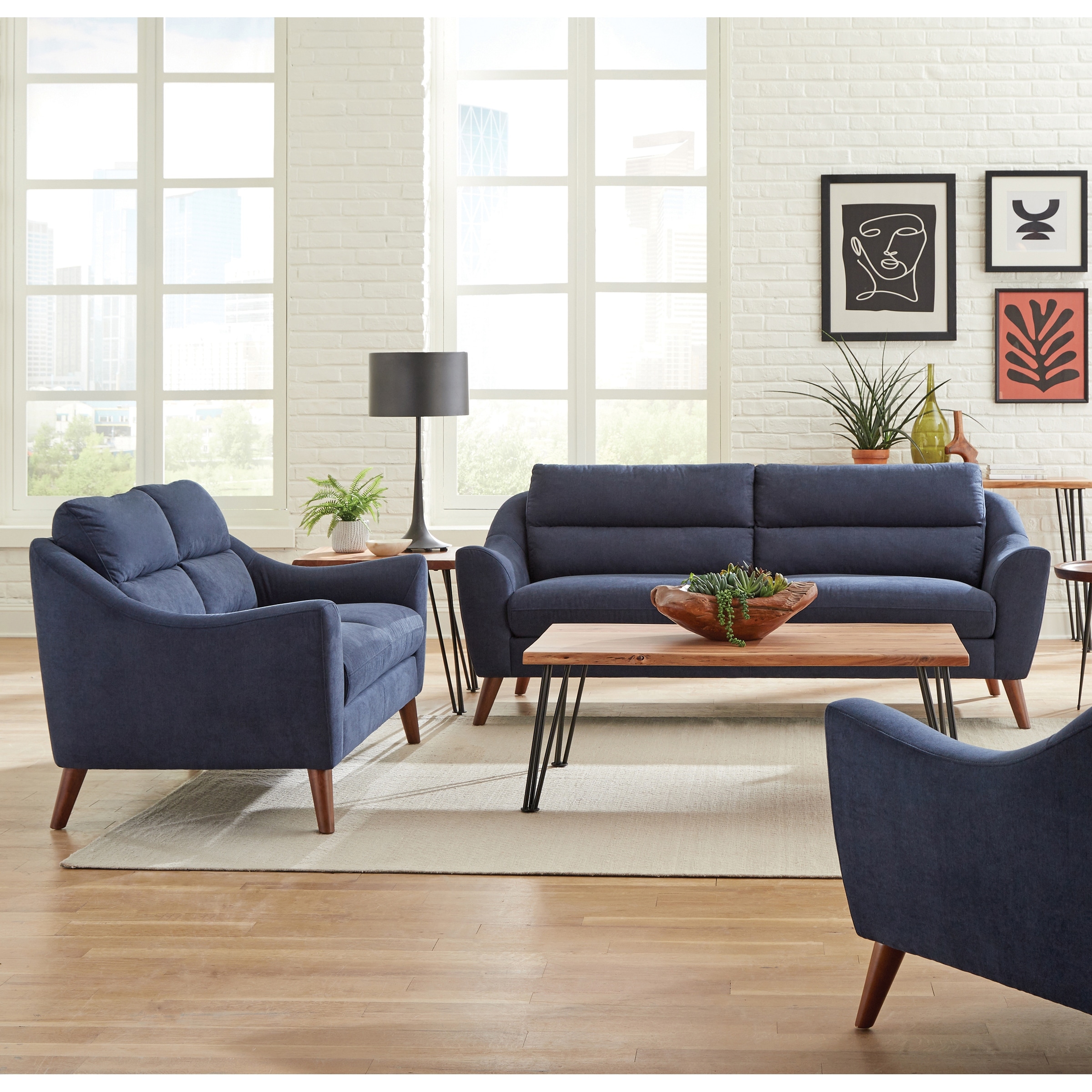 Milo Navy Blue 2 Piece Sloped Arm Living Room Set On Sale