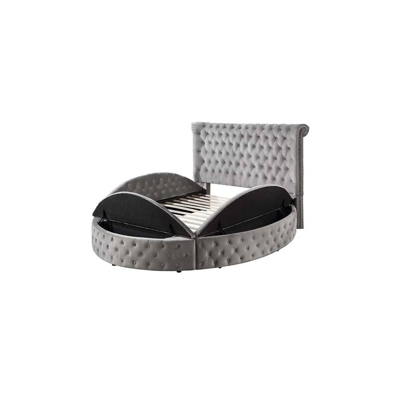 Velvet Queen Bed - Soft Gray Upholstered Platform Bed Frame for Bedroom Decor