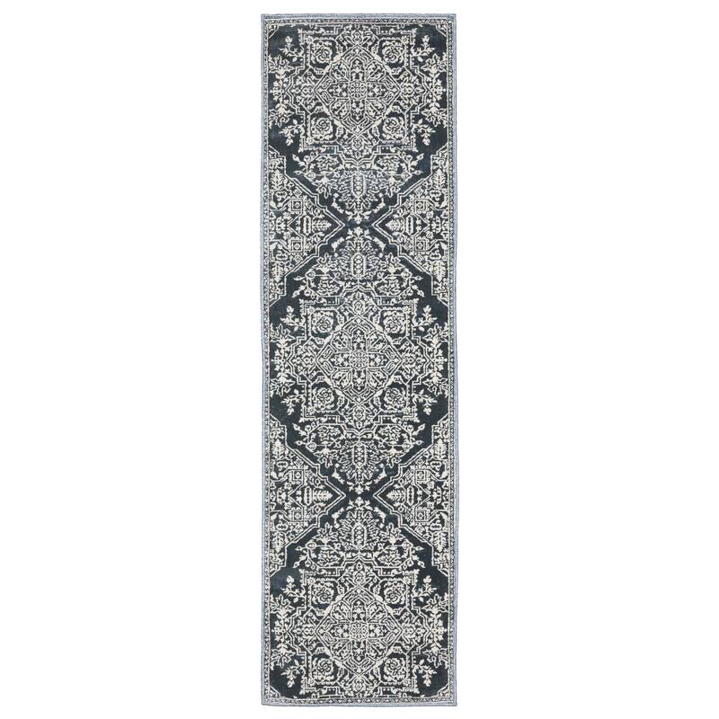 Style Haven Ingram Two-Tone Traditional Medallion Area Rug - 2' 3" x 7' 6" - Blue/ Ivory - Runner