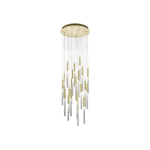 Avenue Lighting Main street Collection brushed brass steel and rock-studded glass 21 light pendant fixture. - 22