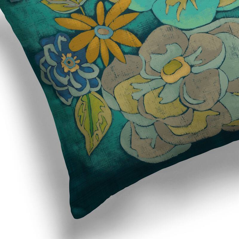 Laural Home Teal Florals I Indoor- Outdoor Decorative Pillow