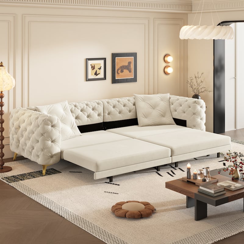 97.7" 3-in-1 Convertible Sleeper Sofa, Pull Out Sofa Bed with Ottoman, 4-Seater for Small Spaces & Apartments