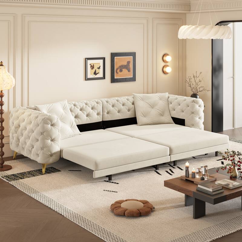 GDFStudio - Velvet 97.7" 3-in-1 Convertible Sleeper Sofa with Pull-Out Bed