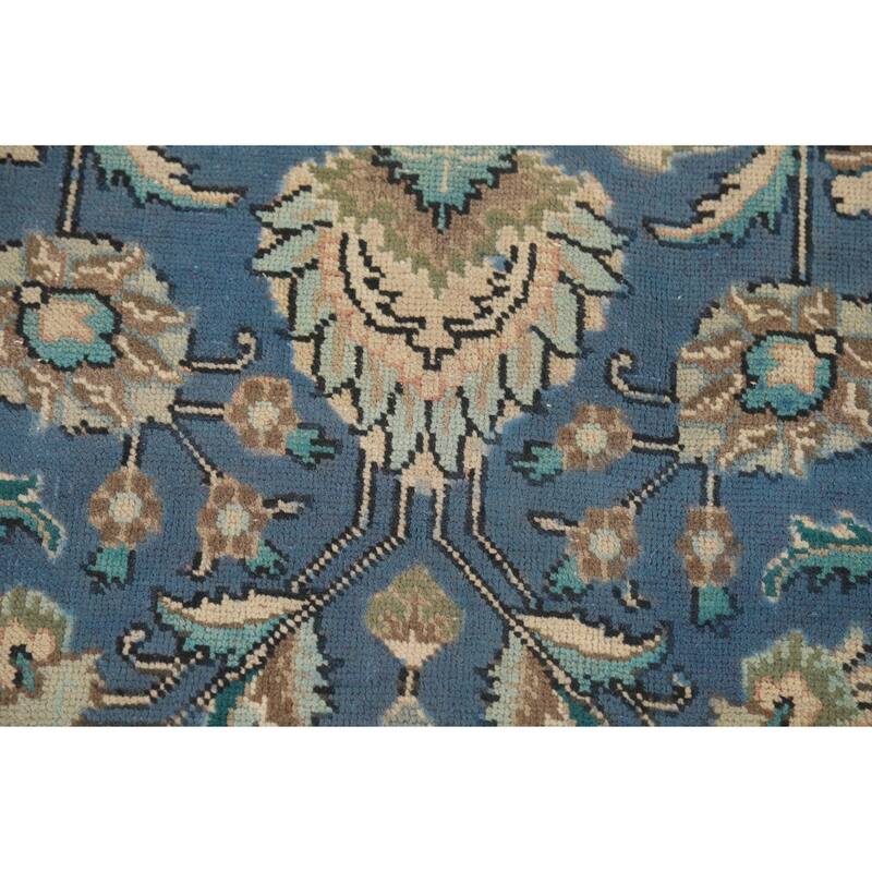 Distressed Blue Floral Tabriz Persian Area Rug Handmade Wool Carpet - 9'1"x 12'4"