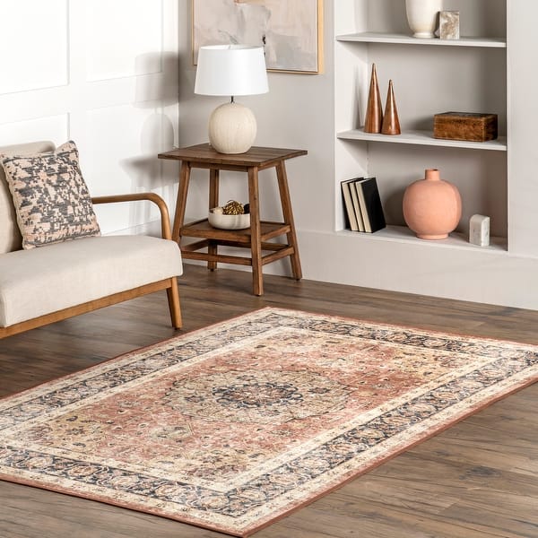 slide 2 of 12, Nuloom Jessa SpinClean Faded Medallion Machine Washable Area Rug 4' x 6' - Peach - Rectangle
