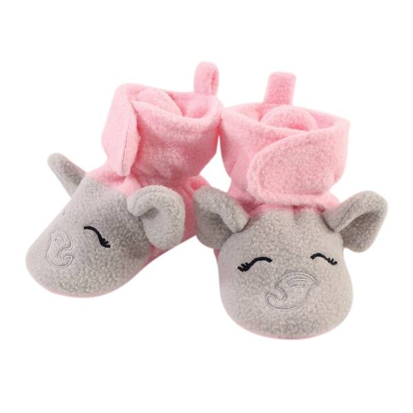 slide 1 of 1, Hudson Baby Infant Girl Cozy Fleece Booties, Pink Gray Elephant Pink Gray Elephant - 0-6 Months