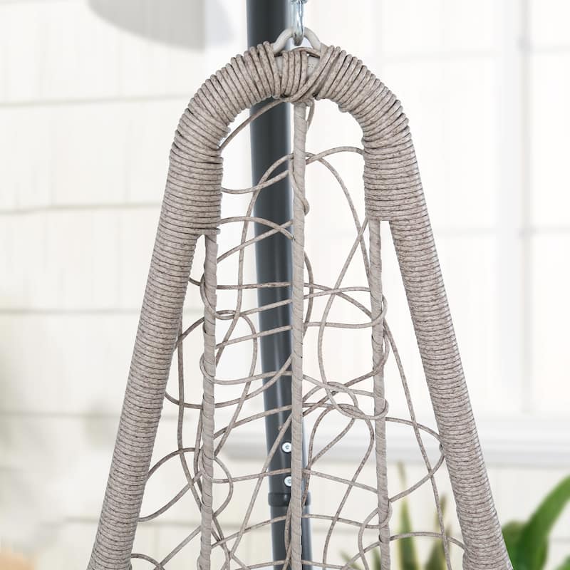 Outdoor Wicker Hanging Basket Chair Patio Hanging Chair with Stand