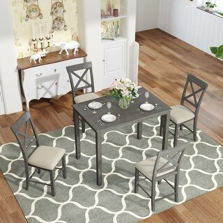 Wood 5-Piece Counter Height Dining Table Set with 4 Upholstered Chairs ...
