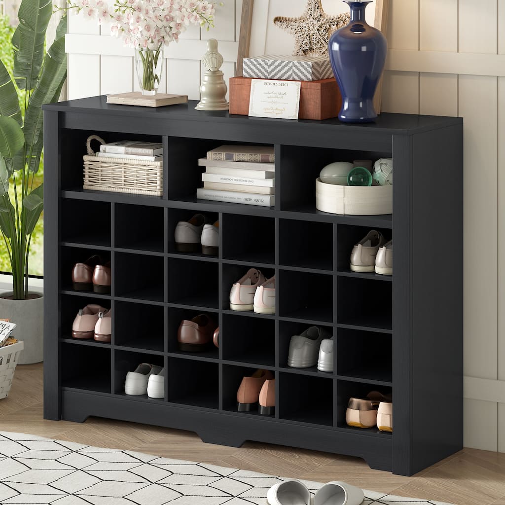 Sleek Design 24 Shoe Cubby Console,Shoe Cabinet with Curved Base,Versatile Sideboard with High-quality