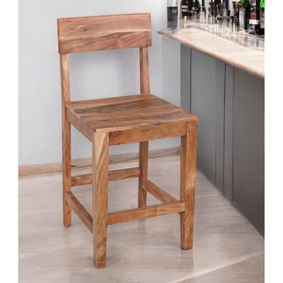 HomeRoots 18" Wood Brown Solid Wood Counter Height Bar Chair