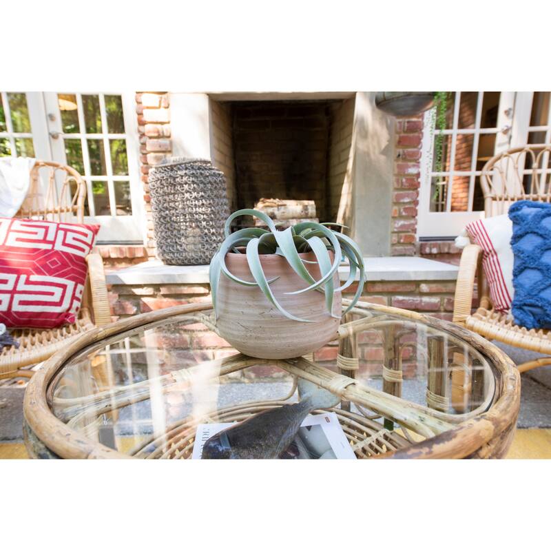 Whitewashed Woven Water Hyacinth Lantern with Glass Insert