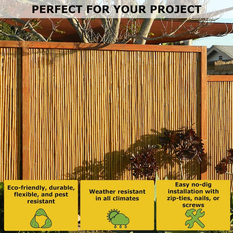Natural Bamboo Fence Easy Installation 4 ft H x 8 ft L x 1 in D