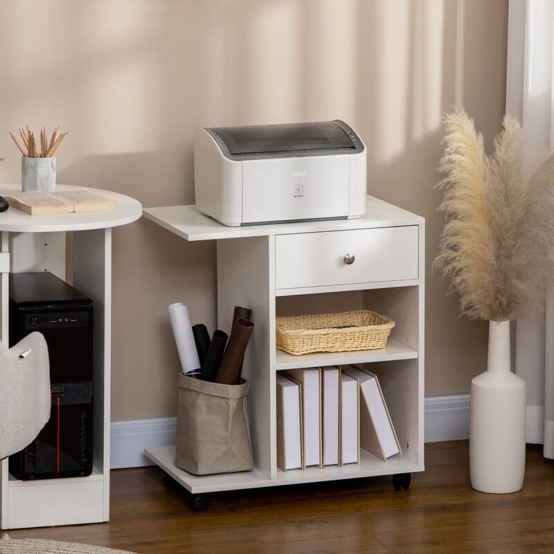 Mobile Printer Stand, Rolling File Cabinet Cart with Wheels, Adjustable Shelf, Drawer and CPU Stand