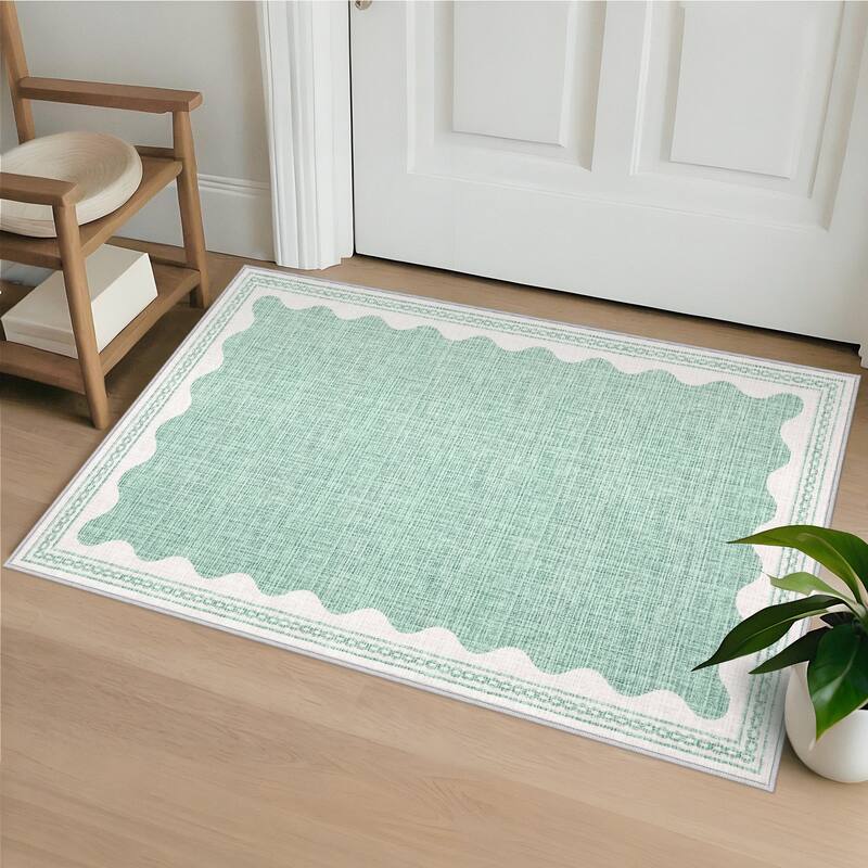 Scalloped Pattern Rugs for Living Room Bedroom Soft Non Slip Low Pile Throw Carpet Washable Foldable Area Rug