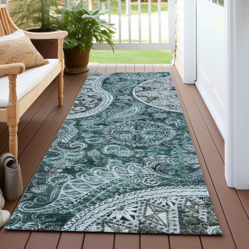 Machine Washable Indoor/ Outdoor Modern Paisley Chantille Rug