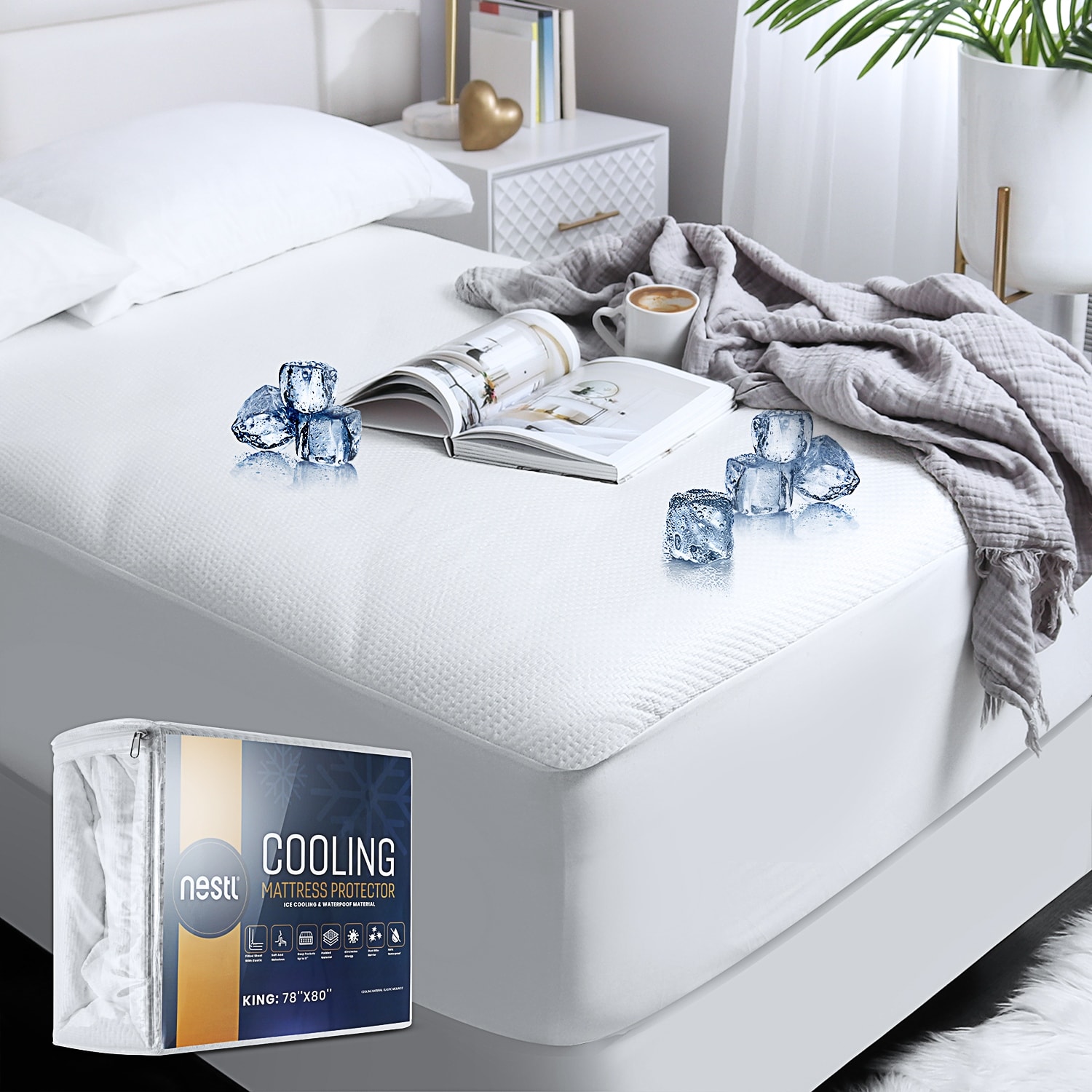 Nestl Extra Deep Pocket Cooling Mattress Protector - Waterproof Tencel Blend 5-Sided Elasticized Fitted Mattress Cover