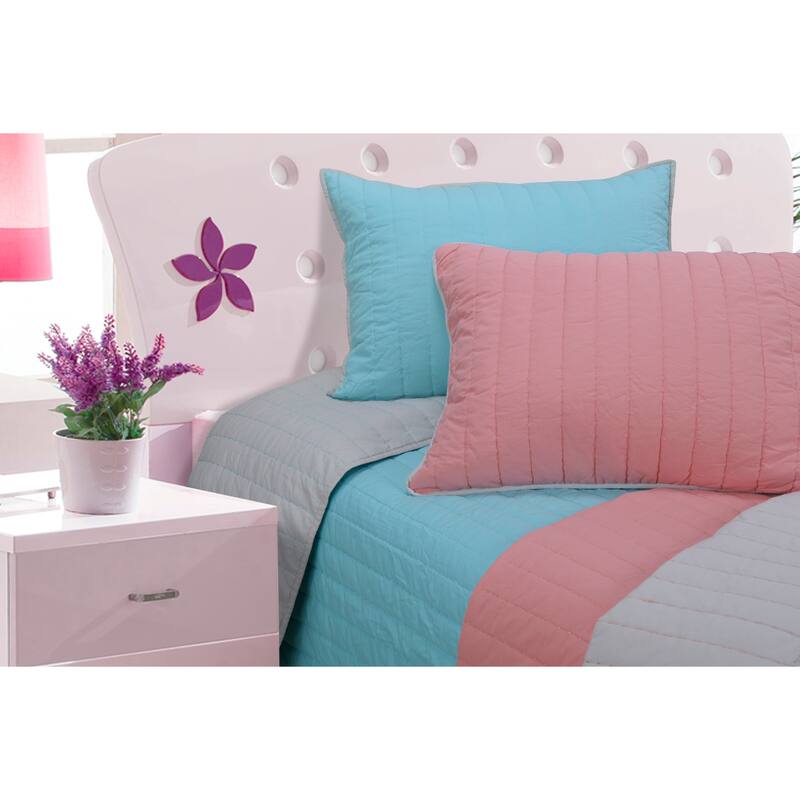 Superior Cotton Stripe Reversible Farmhouse Quilt and Sham Set - Light Blue