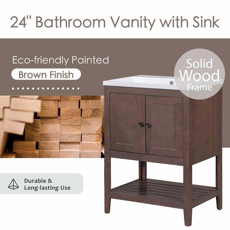 24" Bathroom Vanity with Ceramic Sink and Open Shelf