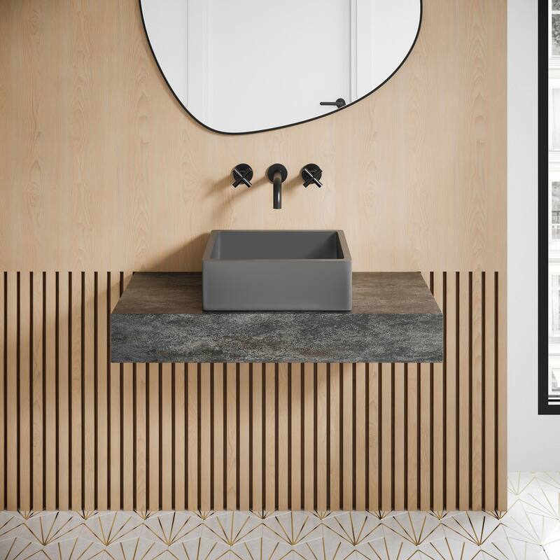 Lisse 15” Square Concrete Vessel Bathroom Sink in Dark Grey