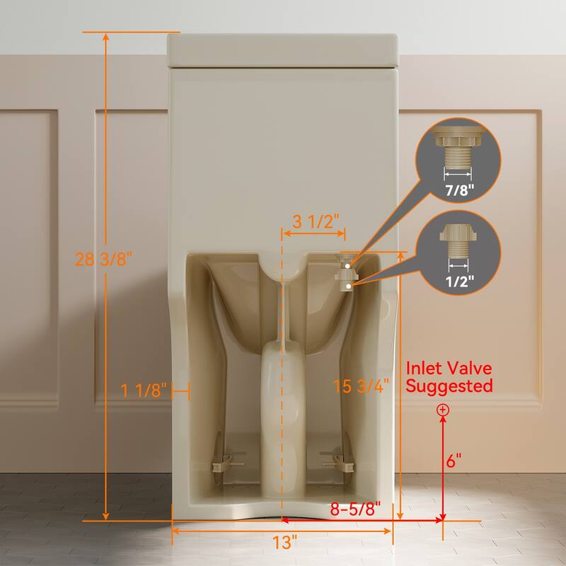 HOROW 1 Piece Powerful Dual Flush Toilet Bisque 1.1 1.6 GPF 12 Inch Rough In - N/A