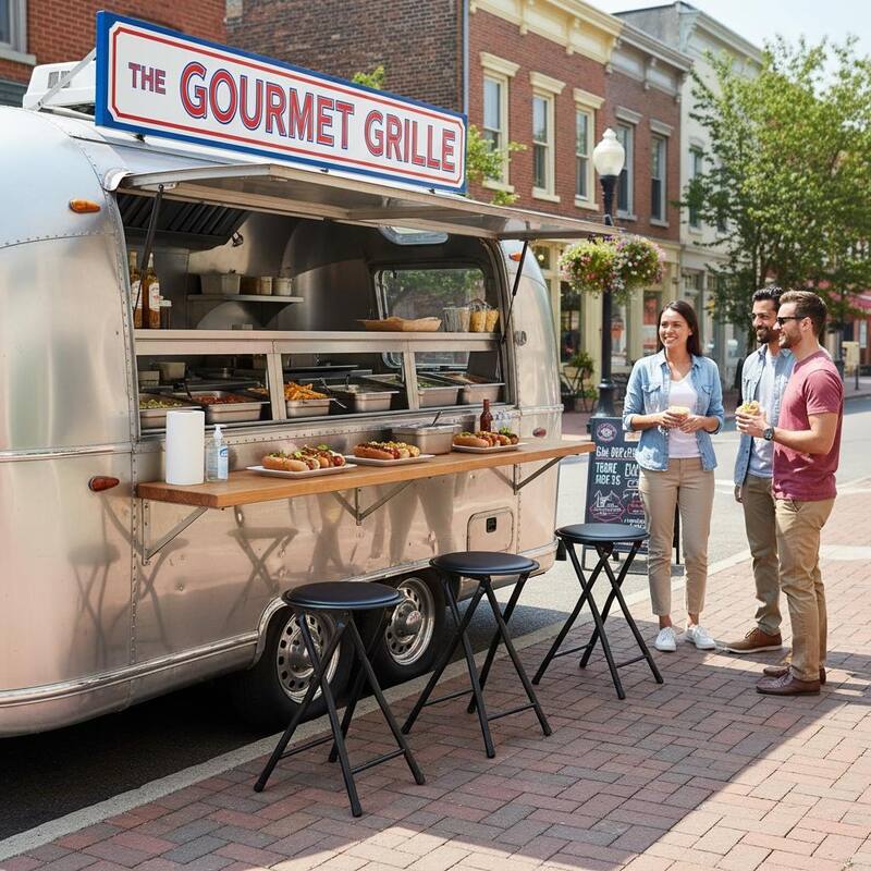 Homylin 18-Inch Folding Stool with Padded PVC Seat, Portable Foldable Metal Stool for Indoor & Outdoor Use