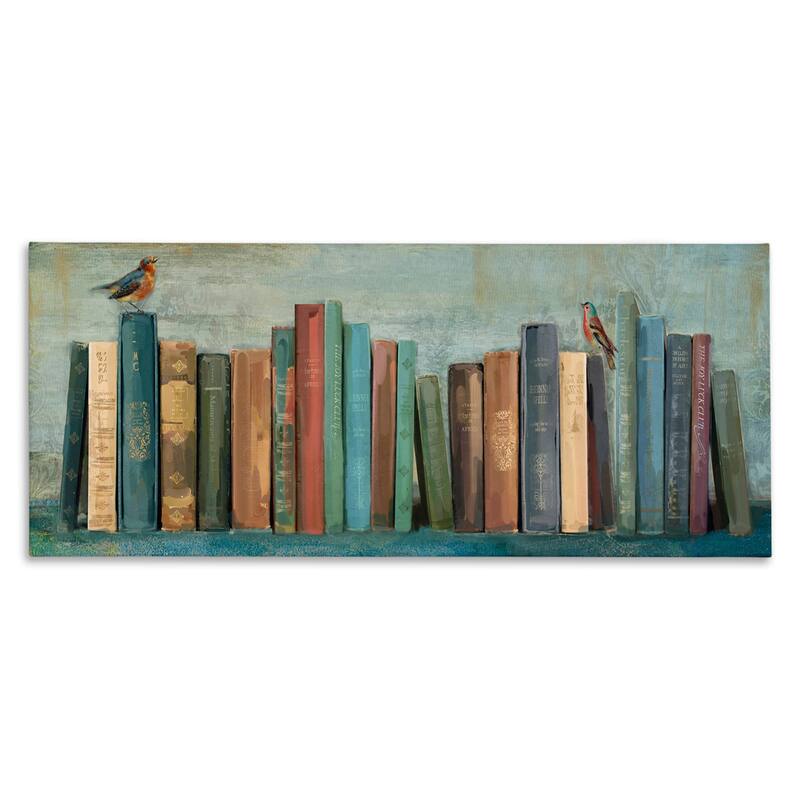 Stupell Books And Birds Green Blue Textured Painting Canvas Wall Art - 17 x 40