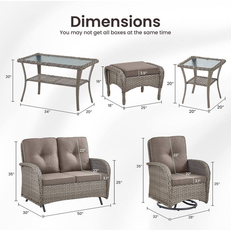 Gymojoy 7-Piece Outdoor Wicker Patio Furniture with Loveseat Glider, Rattan Coversation Set with Water Resistant Cushions