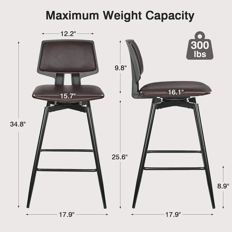 VECELO 2/4-Piece 360° Swivel PU Leather Bar Stools with Footrest Multi-Purpose Space-Saving Bar Stools for Small Apartments