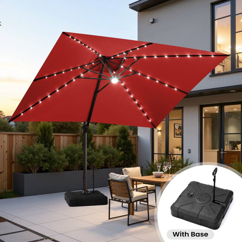 13 x 10 FT Double Top Solar powered LED Patio Cantilever Umbrella Aluminum with Base