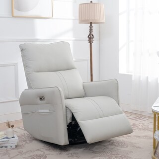 Power Swivel Recliner Chair, Electric Rocking Chair Sofa With Dual USB Ports Cup Holder For Living Room Grey