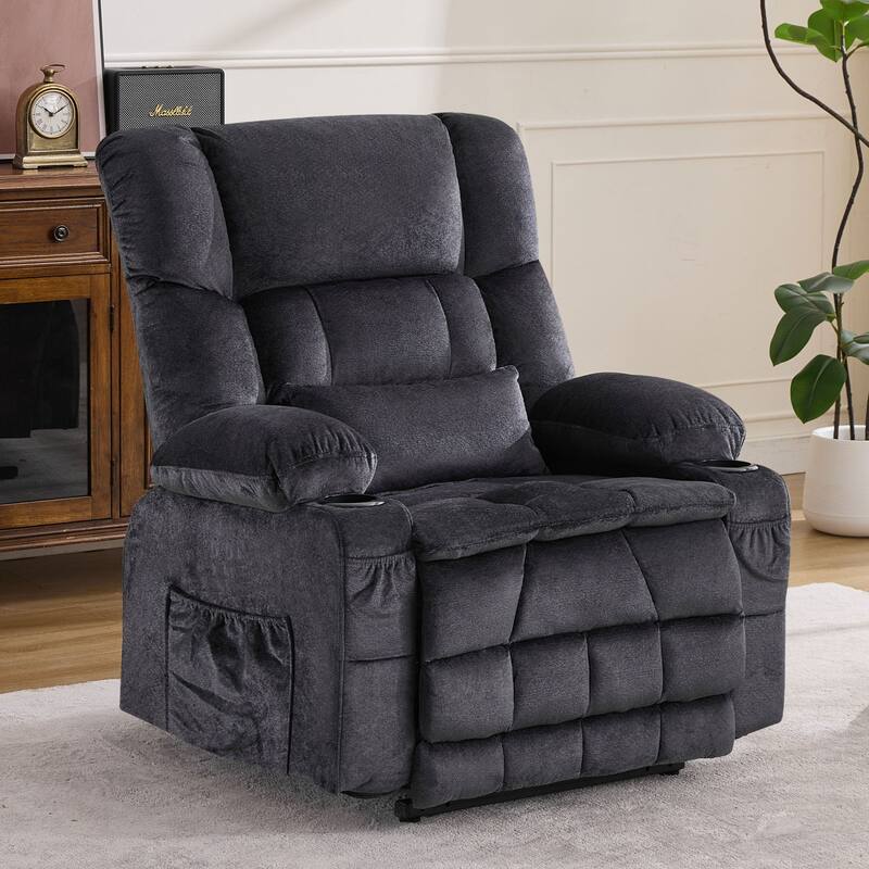 Dual Motor Power Lift Recliner Chair, Lay Flat Lift Chair w/Heat and Massage & Cup Holders, Extra Wide Recliner for Big People