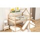preview thumbnail 1 of 21, Wood Twin over Twin Bed House Roof Frame Loft Bunk Bed with Slide and Storage Staircase 2-in-1 Frame House-shaped Bed Frame Natural - Twin