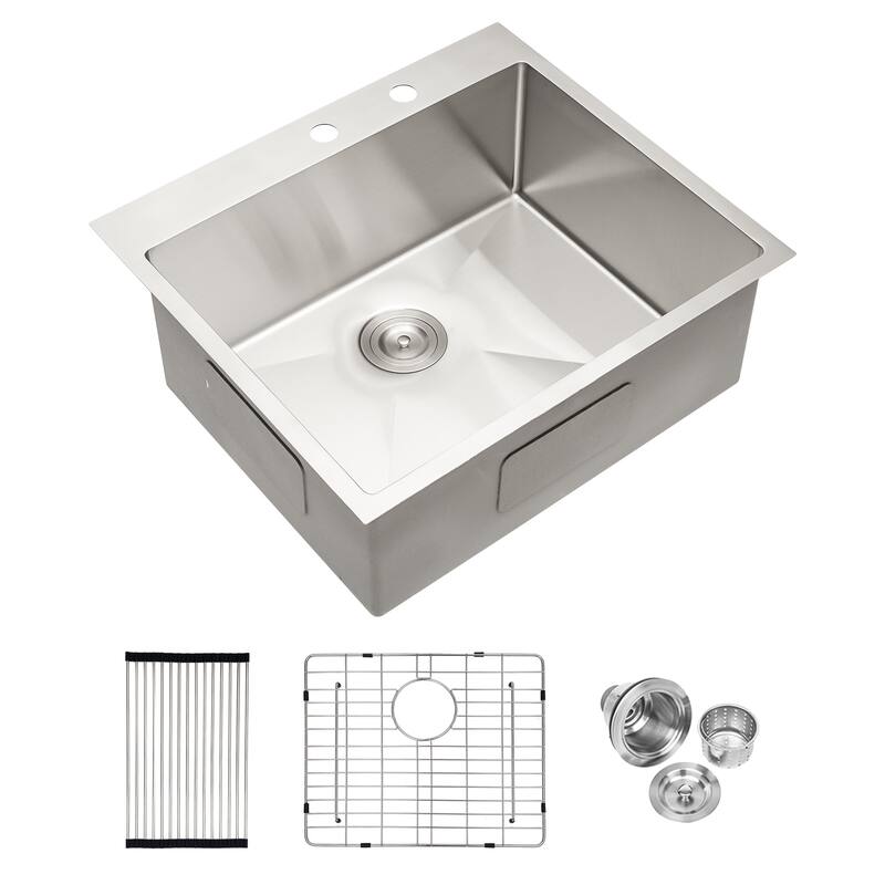 Drop-In 16 Gauge Single Bowl Stainless Steel Kitchen Sink in Brushed Nickel