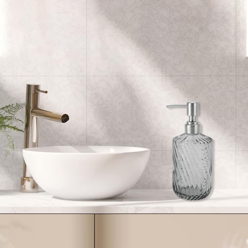 Simple Twill Lines Soap Pump Dispenser for Bath 450ml 1 Pcs - Gray Silver Tone