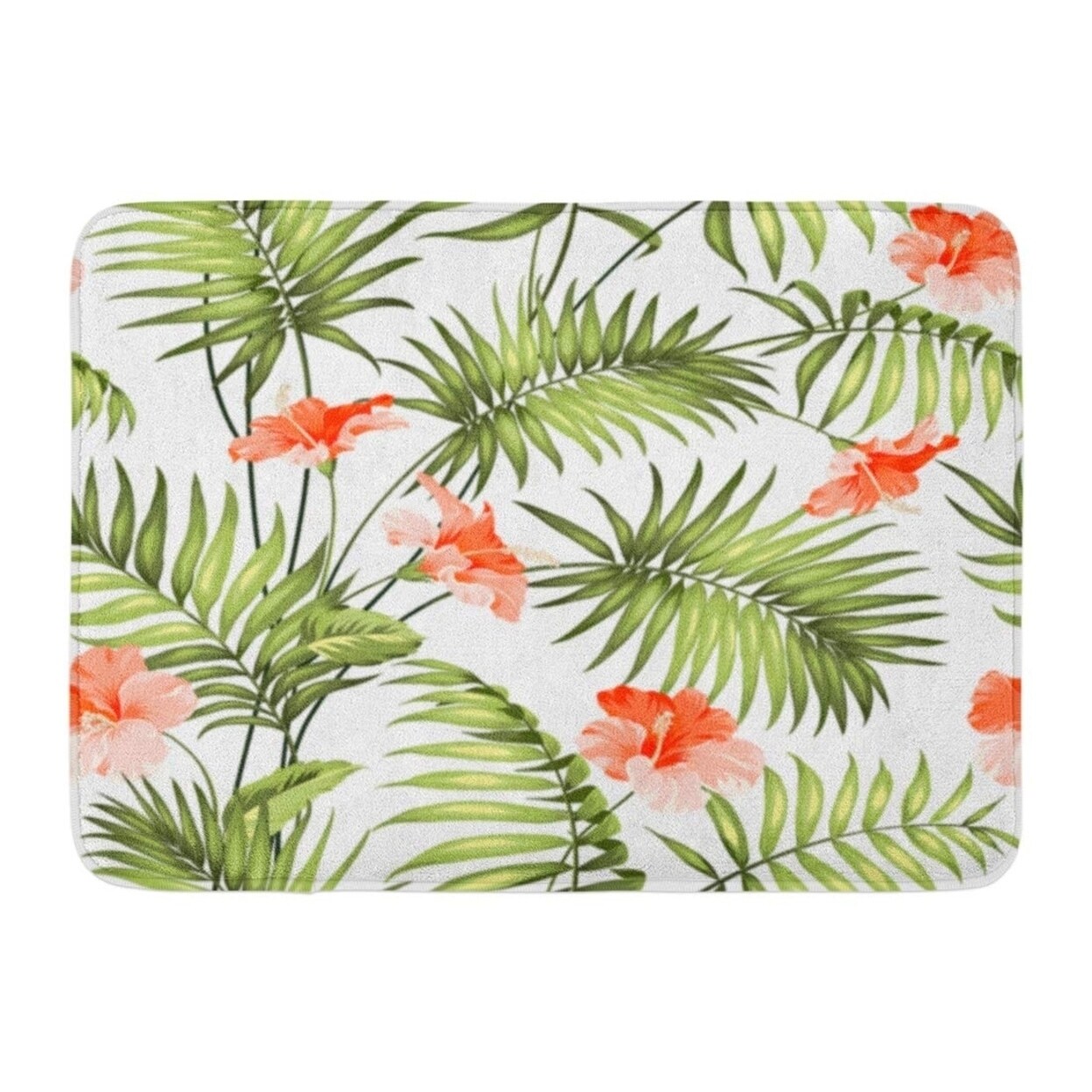 Shop Watercolor Leaf The Branch Of Palm Tree Colorful Pattern Flower Hibiscus Doormat Floor Rug Bath Mat 23 6x15 7 Inch Multi Overstock 31776383