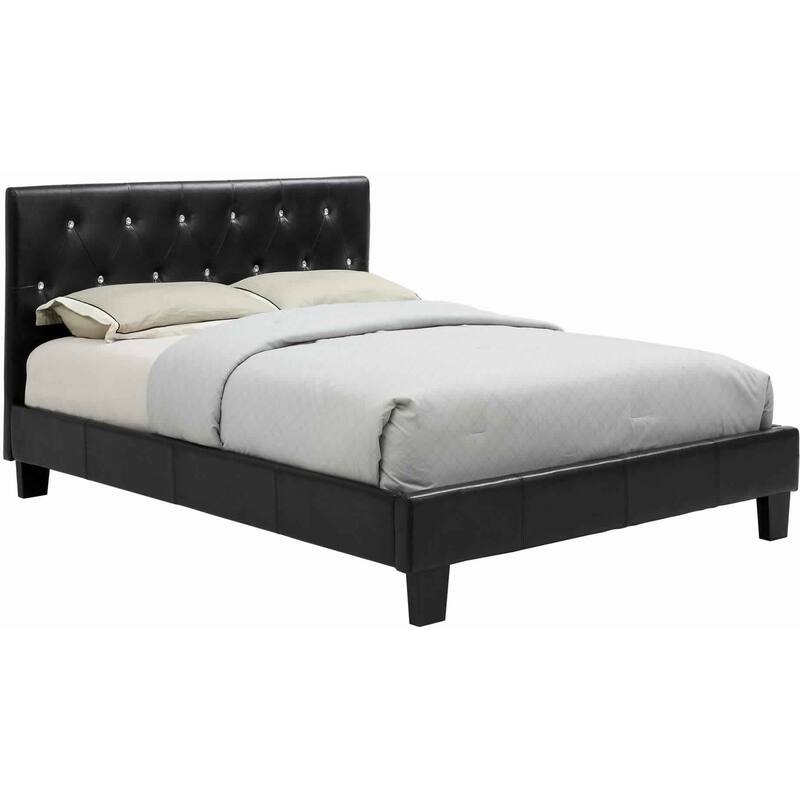 Low Profile California King Size Bed with Button Tufted Headboard, Black