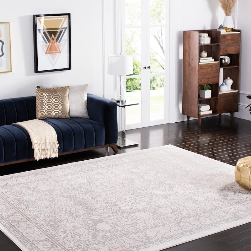 SAFAVIEH Reflection Zadie Modern Oriental Polyester Rug - 8' Square - Light Grey/Cream