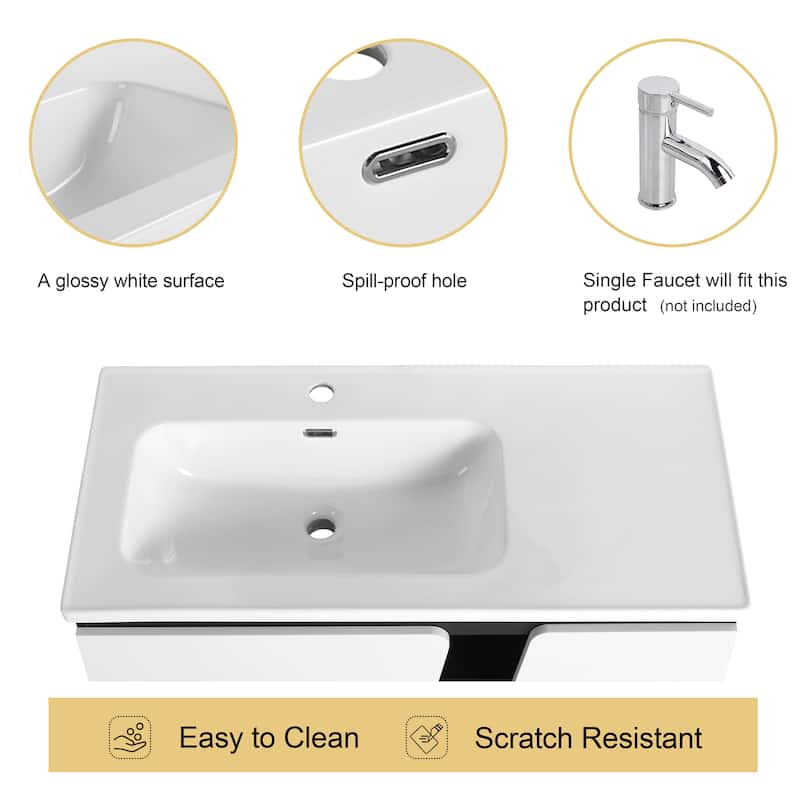 Malwee 32"/36"/40" Floating Bathroom Vanity with Sink, Wall Mounted Bathroom Vanity with Soft Close Doors and shelf