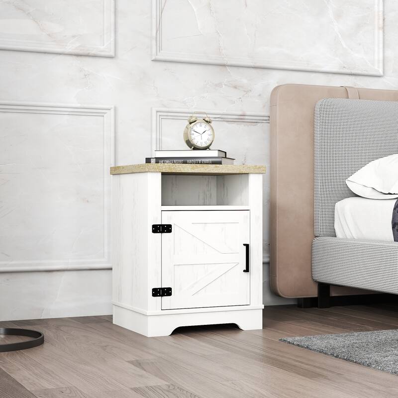 Farmhouse Nightstand , Beside Table With Barn Door, Modern End Side Table With Storage