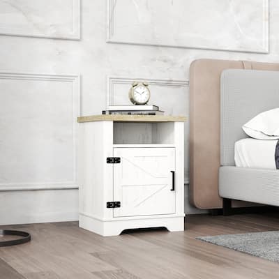 Farmhouse Nightstand , Beside Table With Barn Door, Modern End Side Table With Storage