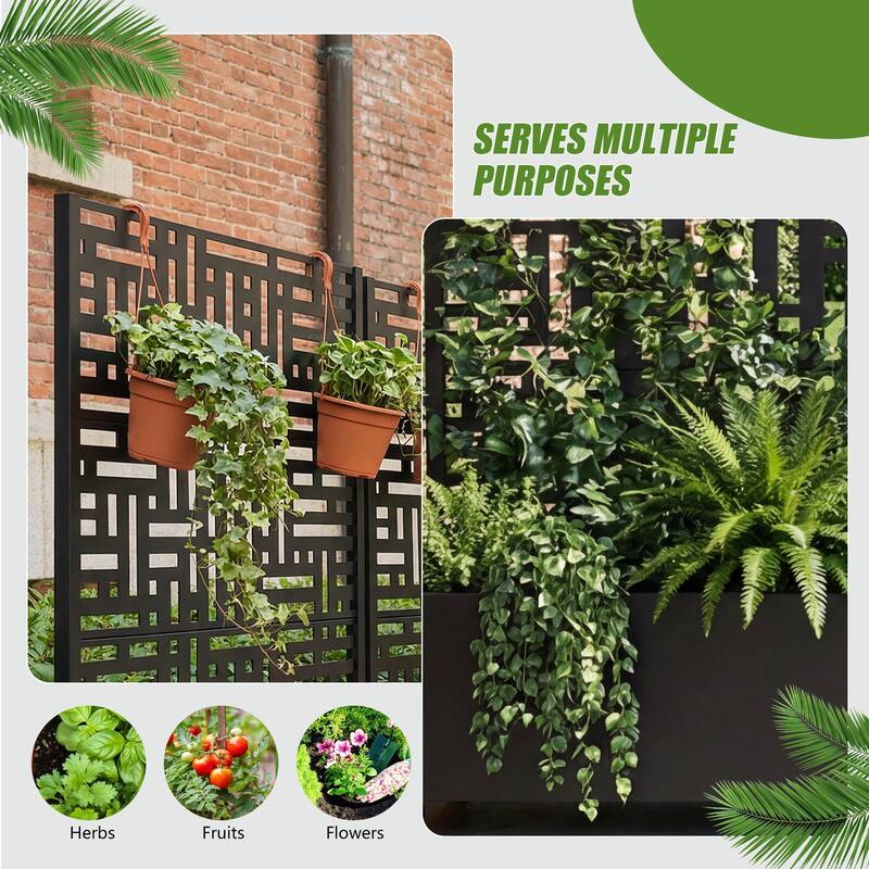 Metal Planter Box with Trellis Privacy Screen Planter Box with Lockable Wheels Set of 2