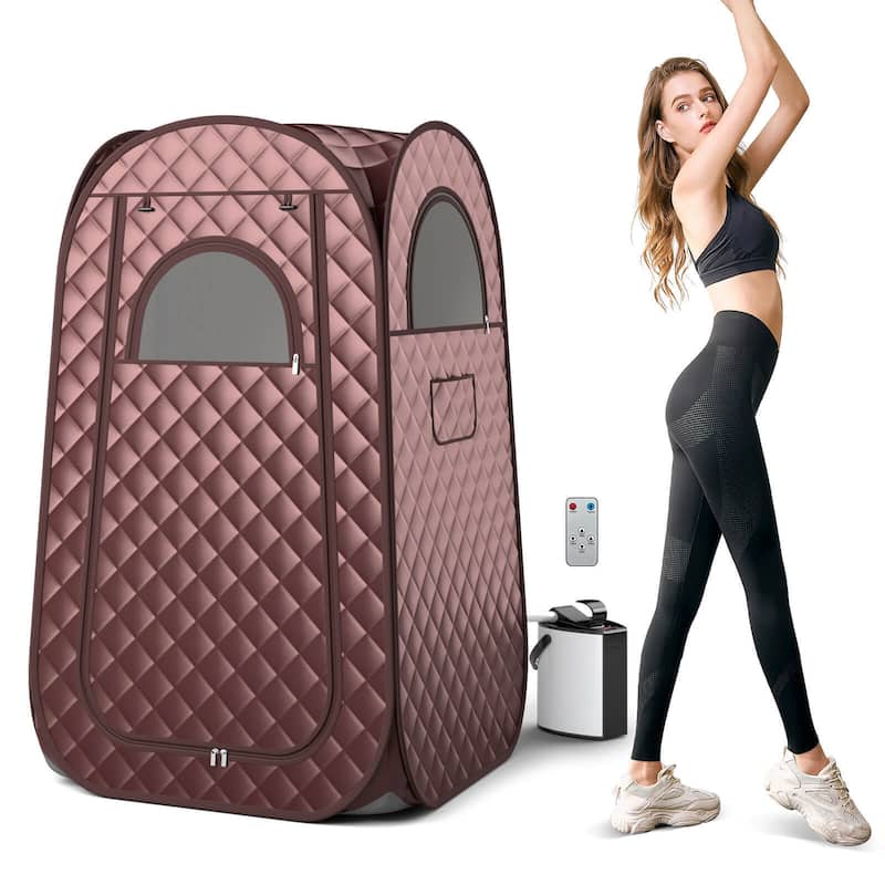 Gymax Portable Home Sauna Full Body Steam Sauna Tent w/ 3L Steam - Brown