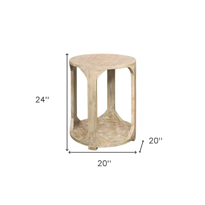 HomeRoots 24" Natural Distressed Solid Wood Round Frame End Table With Shelf - 20 in. x 24 in. x 20 in.
