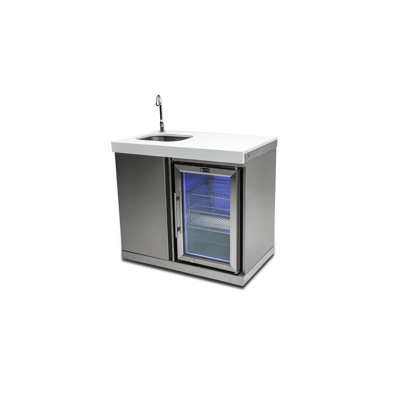 Mont Alpi MASF-SS Stainless Steel Beverage Center Cabinet Module with Outdoor Refrigerator Faucet and Sink + Storage Cabinet