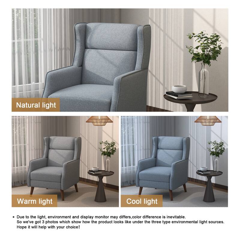 Cotton Linen Accent Chair with Wood Legs