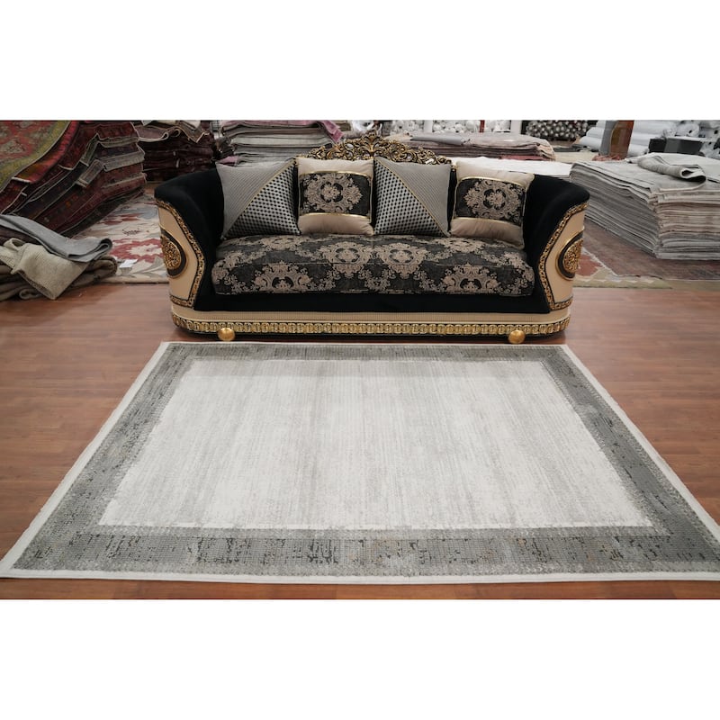 Machine Made Oriental Polyester Carpet Geometric Beige & Ivories Distressed Area Rug - 7' 5'' X 5' 2''