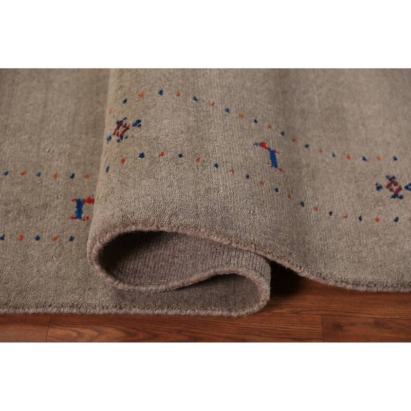 Gabbeh Oriental Area Rug Hand-Knotted Beige Tribal Wool Carpet - 5'7" x 7'10"