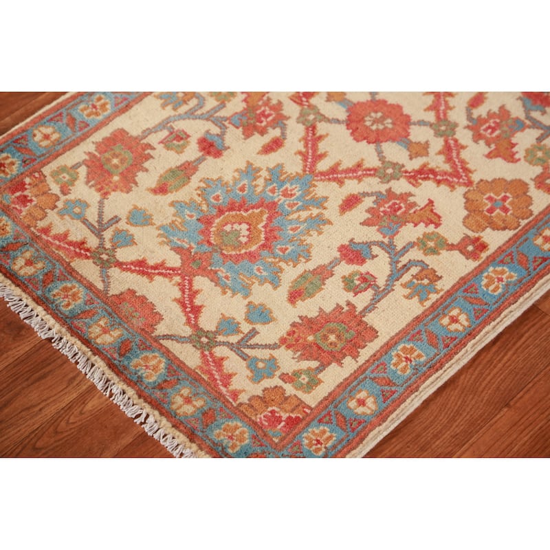 Geometric Kazak Oriental Foyer Rug Handmade Beige Wool Carpet - 2'0"x 3'0"